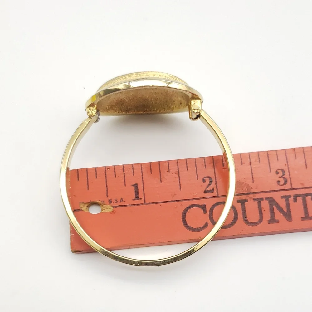 Unique Gold Tone Oval Statement Bracelet Hinged Bracelet